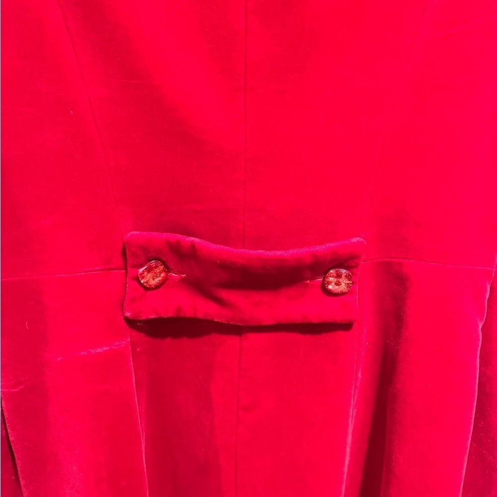 Red Velvet Cotton Coat | Size 10 | Cinched Waist | Winter Statement Jacket - Picture 7 of 8